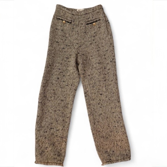 Ted Baker Feliot Cream and Black Herringbone Straight-Leg Trousers - Picture 7 of 11